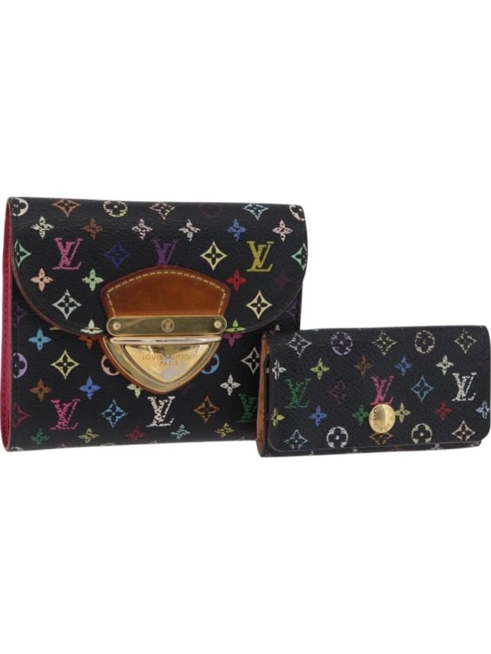 LOUIS VUITTON Monogram Multicolor Wallet 2 Set Black